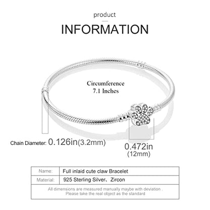 MULA 925 Sterling Silver Snake Chain Charm Bracelet Butterfly Sunflower Heart with 5A Cubic Zirconia Bracelets for Women - color: Pet Palm, size: 7.1in (fit wrist size 5.9in )