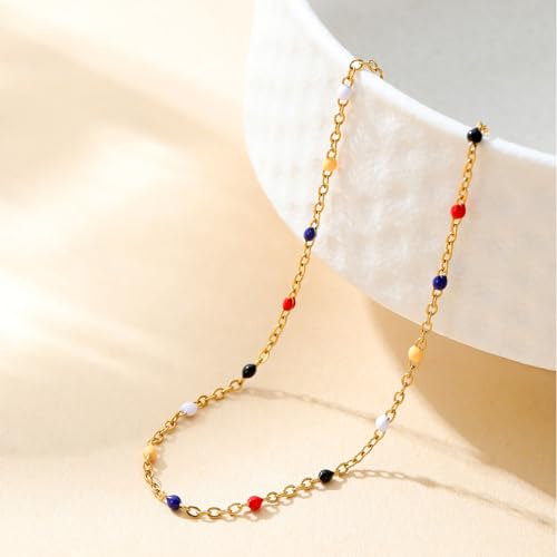18K Gold Plated Boho Beaded Anklets for Women Dainty Gold Layered Round Ball Ankle Bracelet Pearl Cross Anklet Bracelet Waterproof Gold Jewelry - color: Colorful Beads-Gold