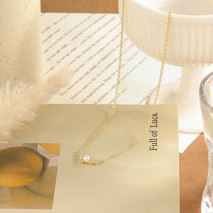 Pearl Necklaces for Women,Dainty Gold Pendant Necklaces Waterproof Jewelry | 14K Gold Plated Pearl Necklaces,Dainty Elegant Wedding Necklace,Small Cute Adjustable Minimalist Necklace,Non Tarnish Jewelry - color: GOLD-15