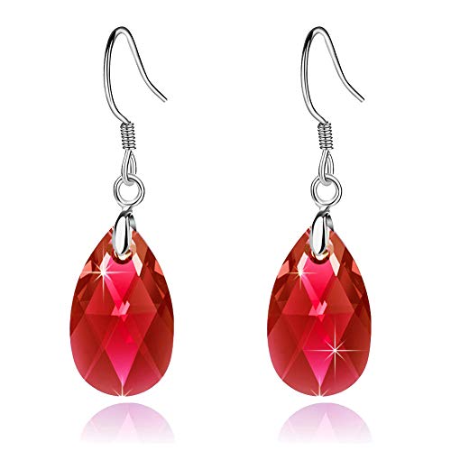 Austrian Crystal Teardrop Drop Earrings for Women, French Hook | 925 Sterling Silver Hook, Crystal Dangle Earrings, Sparkly Teardrop Stone, Lightweight Feel, Day-To-Evening Wear - color: Red