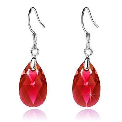 Austrian Crystal Teardrop Drop Earrings for Women, French Hook | 925 Sterling Silver Hook, Crystal Dangle Earrings, Sparkly Teardrop Stone, Lightweight Feel, Day-To-Evening Wear - color: Red