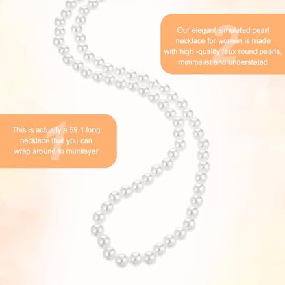 59" Long Pearl Necklace, Fashion Faux Pearls Pendants 1920s Beads Cluster Long Pearl Necklace for Costume Party Jewelry Vintage Elegant Pearls for Women Wedding Halloween