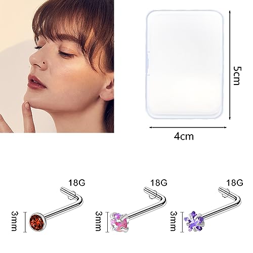 36-44 Pcs 18G 20G Nose Rings Studs Nose Rings for Women Nose Piercings Jewelry Surgical Stainless Steel Nose Studs Moon Star Heart Butterfly Hypoallergenic Body Piercing Jewelry for Women Men - color: 18G Colorful C-L Shape- 40 Pcs