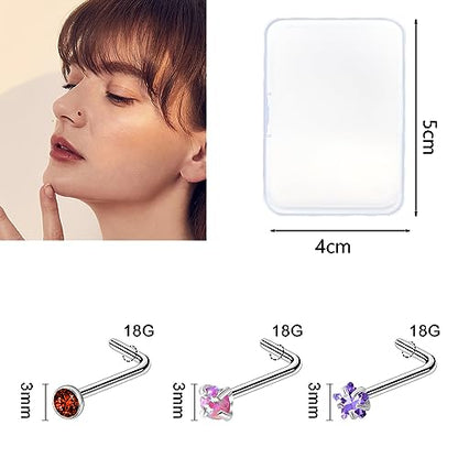 36-44 Pcs 18G 20G Nose Rings Studs Nose Rings for Women Nose Piercings Jewelry Surgical Stainless Steel Nose Studs Moon Star Heart Butterfly Hypoallergenic Body Piercing Jewelry for Women Men - color: 18G Colorful C-L Shape- 40 Pcs