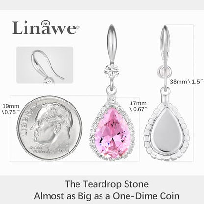 Linawe Imitation Diamond Dangle Earrings for Women Trendy, Rhinestone Drop Chandelier Earrings, Teardrop Crystal Cubic Zirconia Wedding Jewelry Set, 14K Gold/Rose Gold/Silver Tone - color: Silver,Oct,June