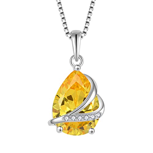 Birthstone Pendant Necklace 925 Sterling Silver Teardrop Jewelry for Women - color: Yellow