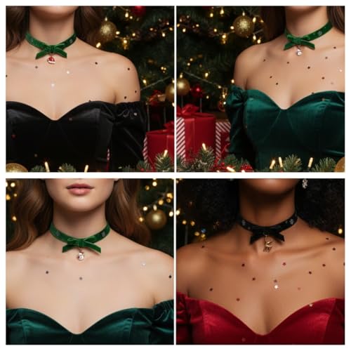 FOSIR Velvet Choker for Slender Neck, 14k Gold Plated Sainless Steel Heart/Snowman/Deer/Hat/Tree/Bell/Pendant Collar Necklace for Women, Adjustable Soft Skin-Friendly Velvet Jewelry Gifts - color: Red Choker- Hat