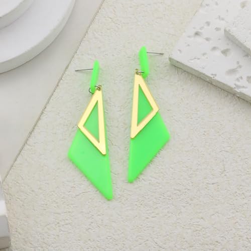 Retro 80s Neon Earrings for Women Acrylic Triangle Neon Dangle Earrings Colorful Geometric Drop Earrings Glow Party Halloween Neon Earrings - color: green