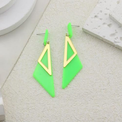 Retro 80s Neon Earrings for Women Acrylic Triangle Neon Dangle Earrings Colorful Geometric Drop Earrings Glow Party Halloween Neon Earrings - color: green