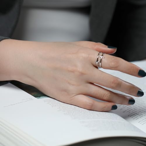 Loqimu 6 Pack Silver Midi Rings Stainless Steel Stackable Rings for Women Open Knuckle Rings Set Wide Irregular Finger Rings for Teen Girls Hug Geometric Fashion Rings Aesthetic Jewelry Gift - color: Silver 2
