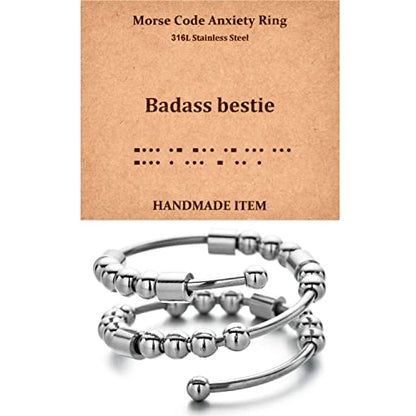 Morse Code Rings for Women, Stainless Steel Spinner Ring Fidget Rings for Anxiety Ring Morse Code Rings Inspirational Gifts Jewelry Women Birthday Graduation Gifts for Best Friends - style: 20 B*dass bestie