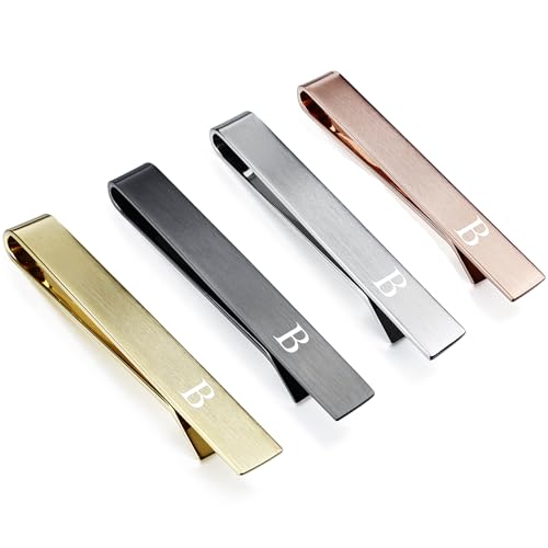 HAWSON 2 inch Tie Clips for Men-Skinny Tie Bar Personalized Letter Tie Clip Set for Wedding Anniversary Business and Best Gift for Him - color: Matte-B