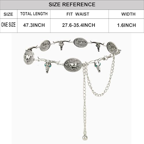 ILuvatar Western Metal Concho Belt for Women Cowgirl Waist Chain for Women Dress Pants Adjustable - color: Silver-t22