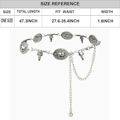 ILuvatar Western Metal Concho Belt for Women Cowgirl Waist Chain for Women Dress Pants Adjustable - color: Silver-t22