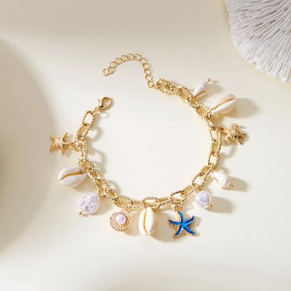 Starfish Mermaid Anklets Bracelets for Women Waterproof Gold Beaded Seashell Starfish Anklets Bohemian Summer Surf Stackable Anklet Bracelet Hawaiian Mermaid Jewelry Outfits for Women - style: Chain Starfish