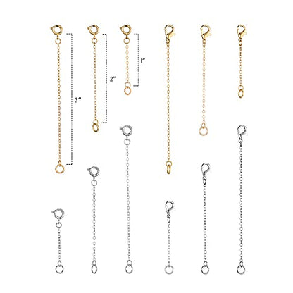 Softones 12-18Pcs Ankle Bracelets Extenders-Extension for Womens Jewelry(1 2 3 Inch),with Lobster Clasp and O-Clasp from Gold Silver Rose Gold - color: A:6-Lobster clasp 6-O-clasp