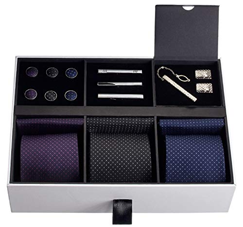 Premium Men’s Gift Tie Set Silky Necktie Pocket Squares Tie Clips Cufflinks For Men - color: Men's Style 2