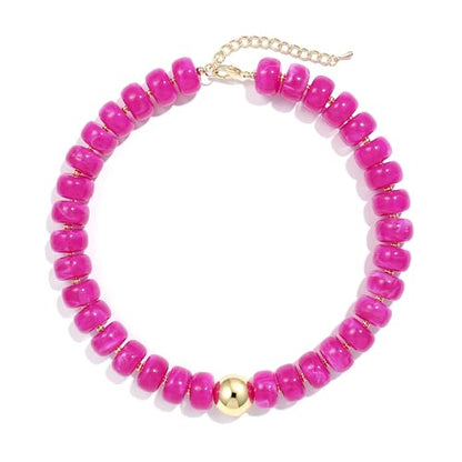 Badu Colorful Chunky Beaded Choker Necklace, Acrylic Colorful Bead Statement Necklaces, Adjustable Summer Beach Jewelry Gift for Women - color: Rose Red