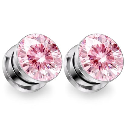 Astm F136 Titanium CZ Ear Gauges Screw Fit Flesh Tunnels Plugs Gauges Earring Expander Stretcher Ear Tunnels For Ears 10G 8G 6G 4G 2G 0G 00G Plug Earrings Body Piercing Jewelry For Women Men - color: 0G Gauges,Pink CZ