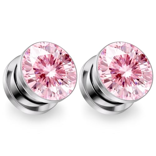 Astm F136 Titanium CZ Ear Gauges Screw Fit Flesh Tunnels Plugs Gauges Earring Expander Stretcher Ear Tunnels For Ears 10G 8G 6G 4G 2G 0G 00G Plug Earrings Body Piercing Jewelry For Women Men - color: 00G Gauges,Pink CZ