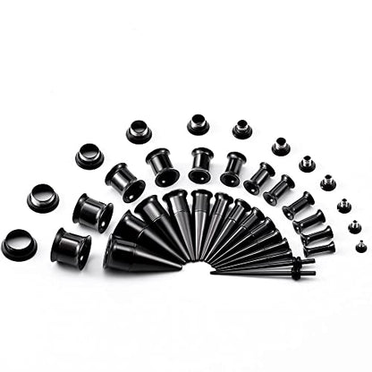 36PCS Ear Gauge Stretching Kit Stainless Steel Double Flare Alloy Tapers 3 In 1 Plugs Set Eyelet 14G-00G - color: (1.6-10mm)-Black-Flare
