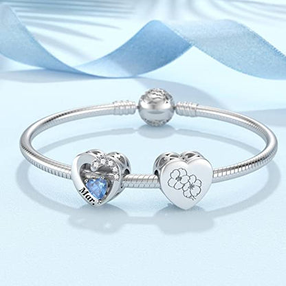 SEVENWELL Jan-Dec Birthstone Charms for Pandora Bracelets, Heart Charm | Fits Most European Charm Bracelets, Sparkling Heart CZ, Birth Flower Engraved, Gift Ready, Nickel-Free - color: March Birthstone Charm