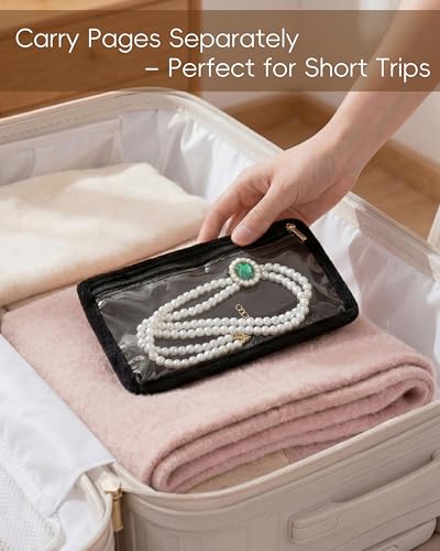 Travel Jewelry Organizer Case Refill Pages-12 Compartments Clear Zipper Velvet Pockets for Rings Earrings Necklaces,1-Section Replacement Pages, Black,Pack of 6 - color: 1-Section Inner Pages,Black,Pack of 6