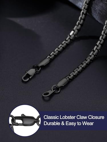 Bandmax Solid Stainless Steel Flat Box Link Chains 2MM/4MM/6MM/8MM Silver/Gold/Black Rolo Cable Chain Necklaces for Men Women 14"-30" Length, Gift Packed - color: 05 4MM-Black Plated