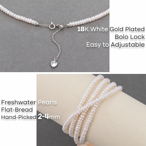 Pearls Necklace, Freshwater Tiny Small Pearls Necklace for Women's Pearl Strand Necklace Chain 18K Gold Plated Hypoallergenic White Necklace as Prom Bridesmaid Birthday Gifts - color: Bread Pearls, 18KWGP Lock