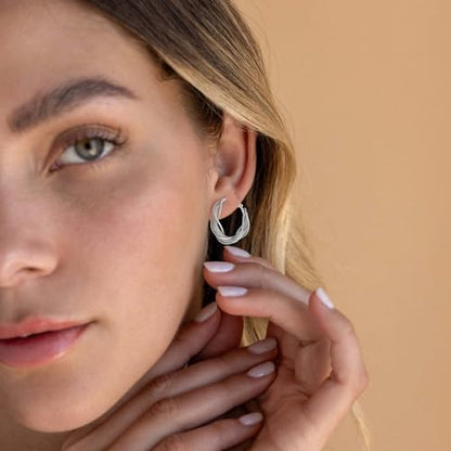 Silver Gold Plated Brass Filigree Earrings for Women - Stainless Steel 18K Gold Plated Teardrop, Twisted Dangle, Small Huggie Hoop with Rhinestone, Chunky Gold Earrings - color: Silver