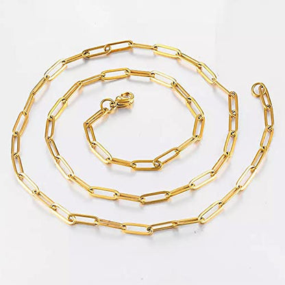 18K Gold Plated Paperclip Chain Necklace for Women 3.0MM Gold Chain Necklace, Link Chain Necklaces for Women Men Unisex Multiple Length Size - style: 20Inches