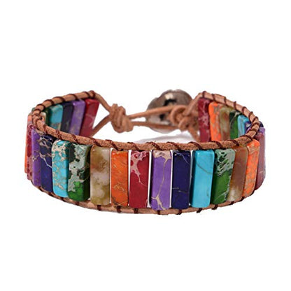 YGLINE Boho Handmade Wrap Leather Tube Crystal Stone Bracelet for Women - color: mix tube