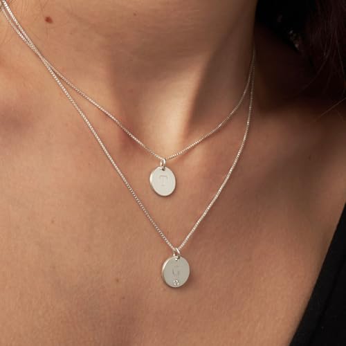 OAK & LUNA - Sterling Silver A-Z Initial Disc Necklace - Letter Pendant on Box Chain, Elegant & Gift‑Ready - style: Letter I