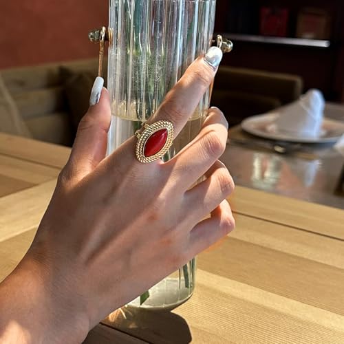 Natural Stone Chunky Rings,Black Obsidian,Red Agate, Carnelian 18k Gold Plated Stainless Steel Stackable Party Rings for Women - style: Red Agate