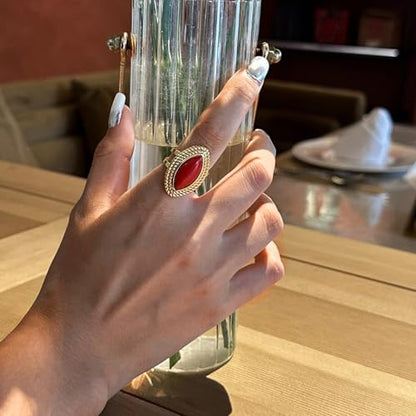 Natural Stone Chunky Rings,Black Obsidian,Red Agate, Carnelian 18k Gold Plated Stainless Steel Stackable Party Rings for Women - style: Red Agate