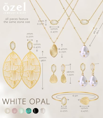OZEL – Women’s Gold Cuff Bracelets – 18K Gold Plated Textured Bangles with Multi-Color Crystal & Rhinestone Accents – Layered Stacking Jewelry - color: White Opal