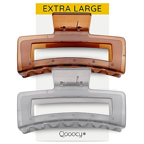XXL Jumbo Rectangle Claw Clips for Thick Hair - Strong Hold Hair Clips | Rectangle Design | Matte Finish | Non Slip | Wide Opening | 2 Pack (Jelly Gray & Brown) - color: Jelly Gray & Brown