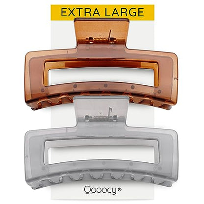 XXL Jumbo Rectangle Claw Clips for Thick Hair - Strong Hold Hair Clips | Rectangle Design | Matte Finish | Non Slip | Wide Opening | 2 Pack (Jelly Gray & Brown) - color: Jelly Gray & Brown