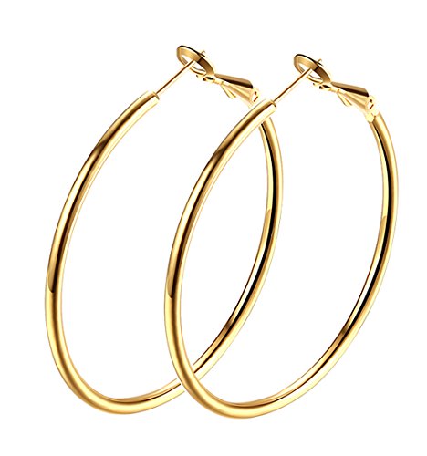 Gold Hoop Earrings,18K Gold Plated Rounded Hoops Earrings for Women - color: Gold-Rounded-1.8"