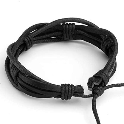 6-12PCS Braided Faux Leather Bracelet Punk Cuff Wrap Bracelets for Men Women Adjustable - color: D:6pcs