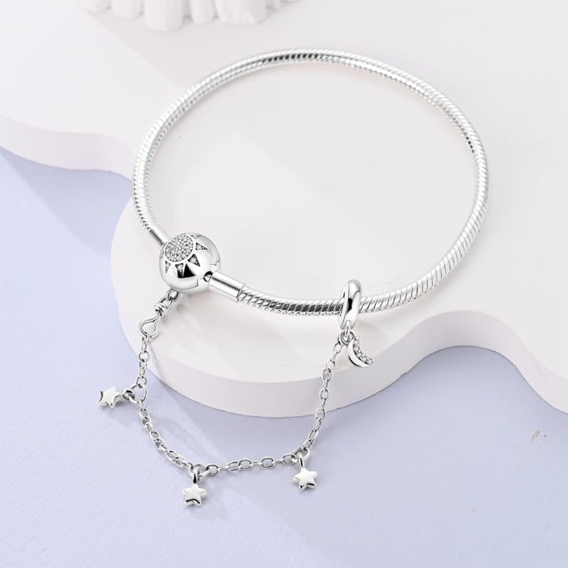KUNSIR 925 Sterling Silver Snake Chain Bracelet with Safety Chain Charm Bracelets for Women Teen - style: KJB053