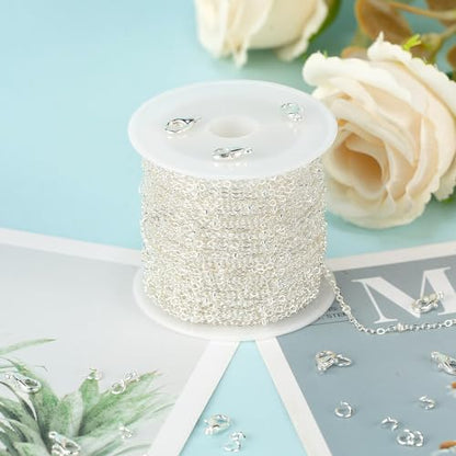 UMAOKANG 10 Meters Silver Necklace Chains Bulk Beaded Chain for Jewelry Making Silver Plated Brass Jewelry Chain Roll with Jump Rings and Lobster Clasps - color: Silver Cross Bead