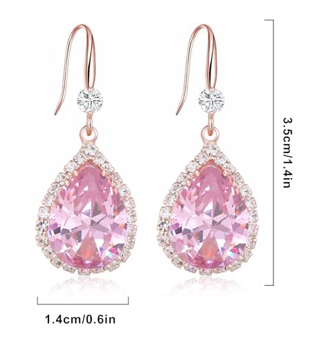 Crystal Drop Earrings for Women Cubic Zirconia Teardrop Earrings Sparkling Rhinestone Dangle Earring - color: Gold Pink