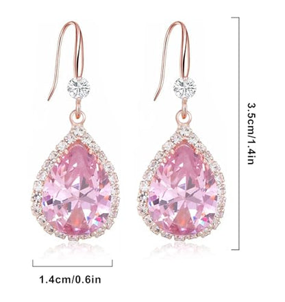 Crystal Drop Earrings for Women Cubic Zirconia Teardrop Earrings Sparkling Rhinestone Dangle Earring - color: Gold Pink