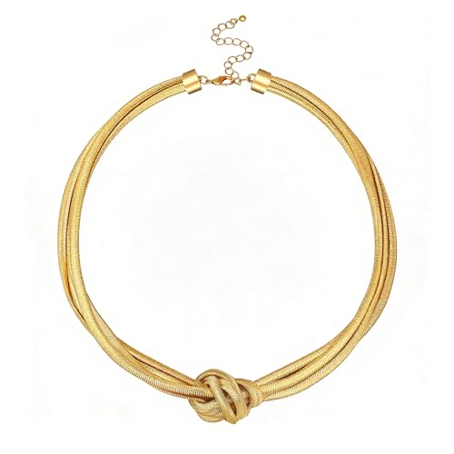 Chunky Gold Choker Necklace for Women, 14K Gold Plated Snake Chain Statement Necklace Triple Twsited Layered Choker Necklaces Jewelry Gifts - style: Knot choker