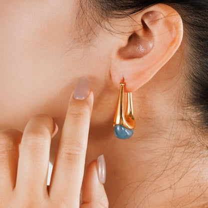 Acrylic Gold Hoop Earrings Chunky Statement Dangle Drop Huggie Earring Colorful Resin Jewelry for Women - color: Navy Blue