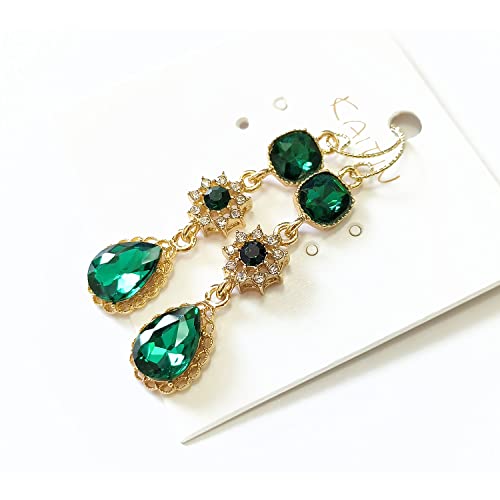 Crystal Earrings CXUEMH Teardrop Earrings for Women Blue and Green Dangle Earrings Elegant Earrings for Prom Emerald Green Earrings Formal Jewelry Crystal Drop Earrings - color: emerald