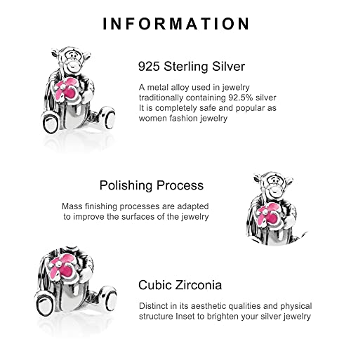 Jewelry Love Heart Charms for Women Bracelets and Necklaces | 925 Sterling Silver,Mother's Day Birthday Christmas - color: Red Flower Tigger Charm