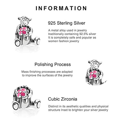 Jewelry Love Heart Charms for Women Bracelets and Necklaces | 925 Sterling Silver,Mother's Day Birthday Christmas - color: Red Flower Tigger Charm