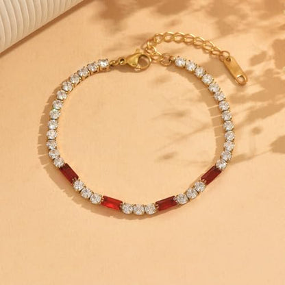 Tennis Bracelet for Women 18K Gold Plated White Red Green Black Blue Pink 3mm Cubic Zirconia Bracelet Dainty Diamond Adjustable Bracelet Trendy Jewelry Gift - color: Red Tennis-Gold